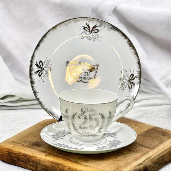 25th Anniversary Trio Set: Decorative Plate Teacup and Saucer (Y3-5)